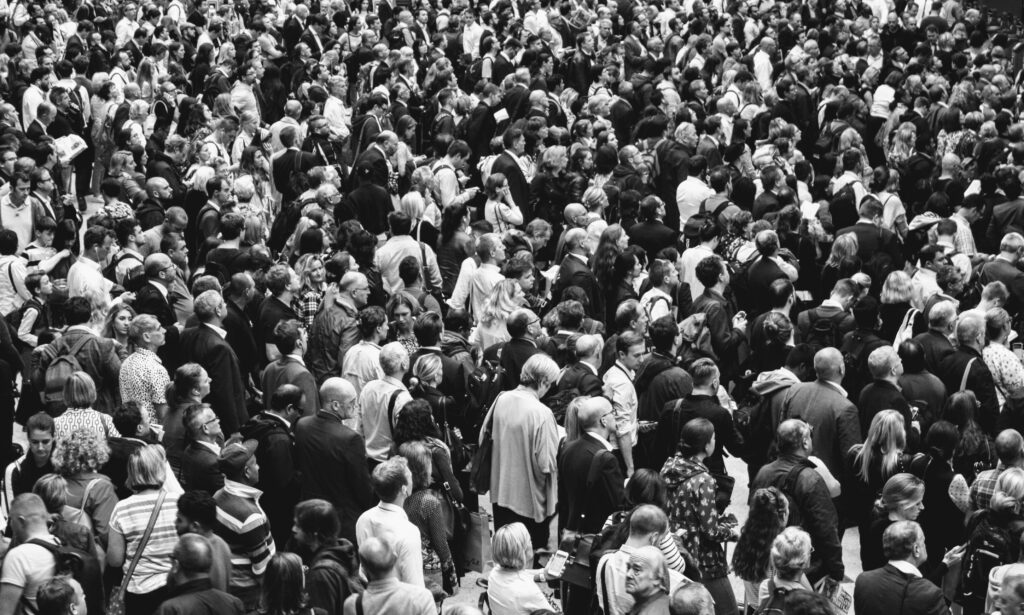 Crowd black and white photo